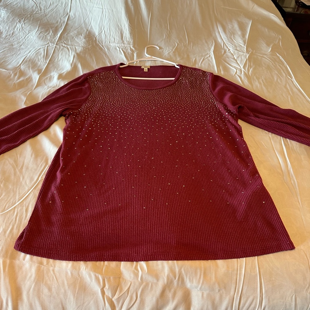 Reba Deep Red Ribbed Knit Top